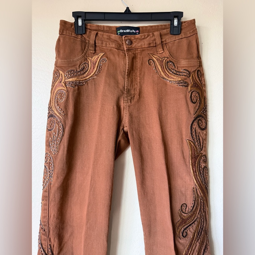 Embroidered y2k pants brown 10 studded “brazilroxx” stretch